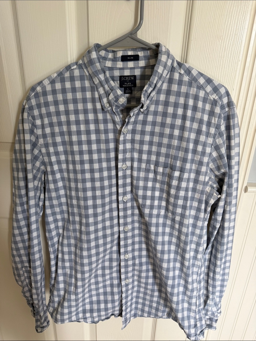 J. Crew Light Blue and White Slim Fit Gingham Button-Down Shirt